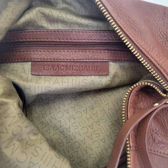 Isaac Mizrahi Bridgehampton Brown Genuine Leather Hobo Bag With Gold-Tone Accent - Picture 4 of 5